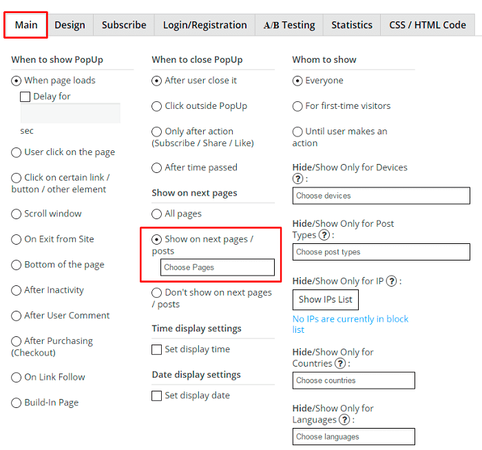 wordpress show page content in popup