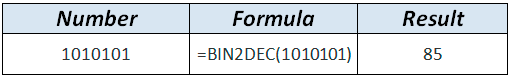 BIN2DEC formula example in WordPress Tables Generator BIN2DEC formula example in WordPress Tables Generator