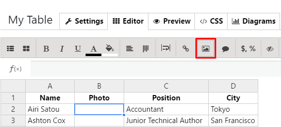 How to Insert Picture in Data Tables Generator?