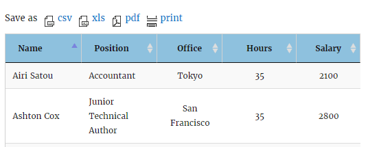 Data Tables plugin Frontend export Data Tables plugin Frontend export