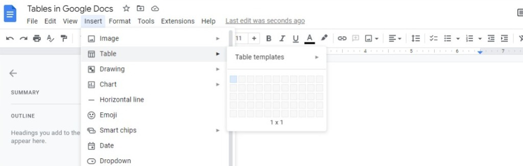 Creating Tables in Google Docs